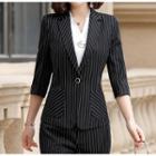 Elbow-sleeve Blazer / Sleeveless Work Blouse / Dress Pants / Set