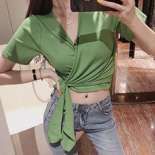 Short-sleeve Open Back Drawstring Front Top
