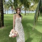 Spaghetti Strap Tie-back Floral Print Midi Sundress