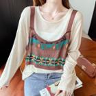Mock Two-piece Long-sleeve Print Knit Top