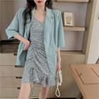 Plain Loose-fit Short-sleeve Blazer / Floral Sleeveless Dress