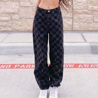 High Waist Checkerboard Pants