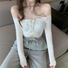 Long-sleeve Off-shoulder Lace Crop Top