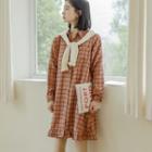 Plaid Long-sleeve Shirt Dress Red - One Size