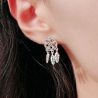 925 Sterling Silver Rhinestone Dream Catcher Earring Silver - One Size