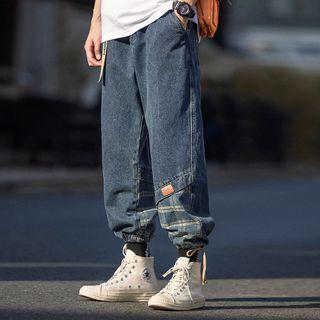 Plaid Panel Jogger Jeans