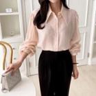 Bishop-sleeve Sharp-collar Shirt