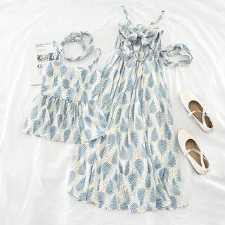 Spaghetti Strap Patterned Top / A-line Midi Dress