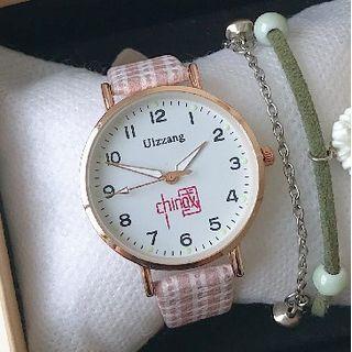 Chinese Characters Plaid Strap Watch