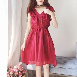 Plain Frill Trim Sleeveless Chiffon Dress