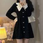 Long-sleeve Button-up Glitter Velvet Mini A-line Dress