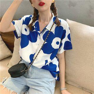Flower Loose-fit Short-sleeve Shirt As Figure - One Size