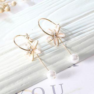 Faux Pearl Floral Dangle Hoop Earring