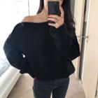 Plain Off-shoulder Loose-fit Sweater