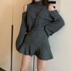 Cold Shoulder Turtleneck Sweater / Mini A-line Skirt