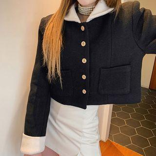 Contrast-trim Metal-button Wool Blend Jacket