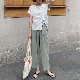 Short-sleeve Drawstring T-shirt / Wide-leg Pants