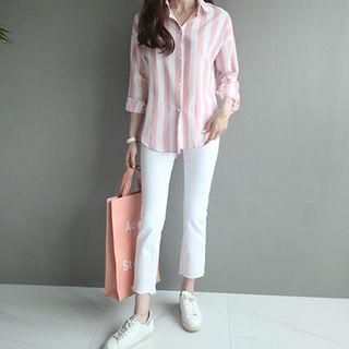 Stripe Round-hem Dip-back Shirt