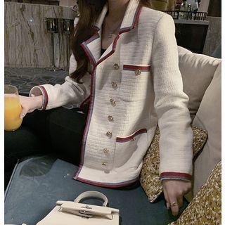Contrast-trim Double-breasted Tweed Coat