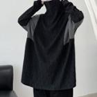 Cape-sleeve Paneled Sweatshirt Black - One Size