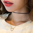 Choker Layered Heart Pendant Necklace Black - One Size