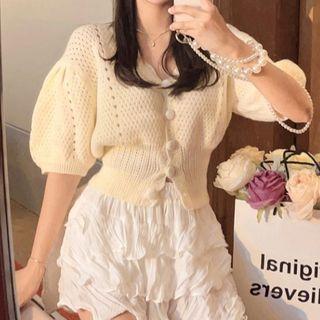 Puff-sleeve Cardigan / Layered Skort