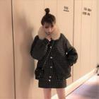Buttoned Plaid Coat / Mini A-line Skirt