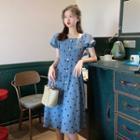 Short-sleeve Dot Chiffon Dress Blue - One Size