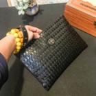Skull Faux Leather Clutch Black - One Size