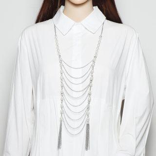 Faux Pearl Layered Fringed Necklace