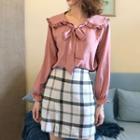 Long-sleeve Ruffle Trim Tie-neck Blouse