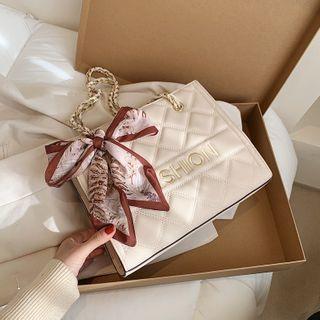 Letter Embroidered Quilted Chain Shoulder Bag
