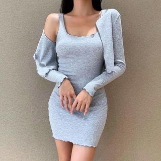 Set: Mini Bodycon Tank Dress + Cropped Cardigan