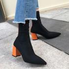 Genuine Suede Contrast Color Heel Ankle Boots
