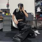 Short-sleeve Cross Print Cropped T-shirt / Splash Print Wide Leg Pants