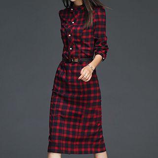 Plaid Sheath Dress With Belt