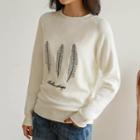 Raglan-sleeve Feather-embroidered Sweater