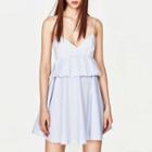 Plain Spaghetti Strap Peplum Dress