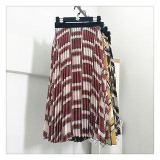 Patterned Midi Pleated Skirt