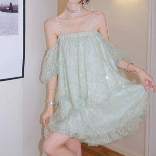 Cold-shoulder Sequined A-line Dress