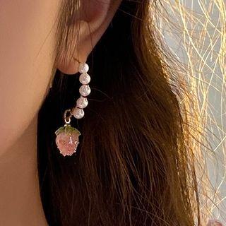 Peach Acrylic Faux Pearl Dangle Earring A3708 - 1 Pair - Pink & Gold - One Size
