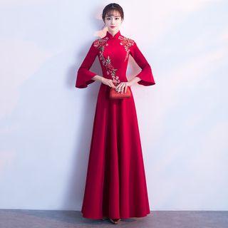 Stand Collar Embroidered Qipao Evening Gown