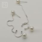 Faux-pearl Ear Cuff One Pair - 925 Sterling Silver - Faux-pearl Ear Cuff - One Size