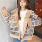 Furry Plaid Snap-buttoned Jacket