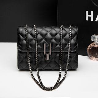 Quilted Chain Strap Flap Crossbody Bag Black - One Size