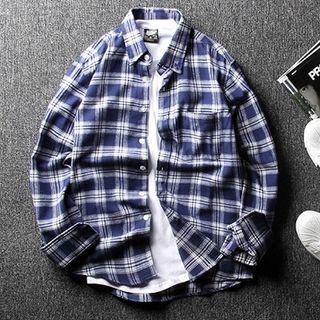 Color-block Plaid Long-sleeve Shirt
