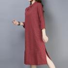 3/4-sleeve Plaid Qipao Dress