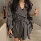 Tie-waist Double-breasted Trench Coat Gray - One Size