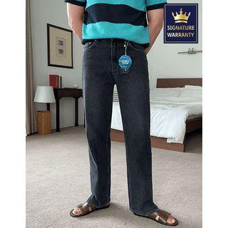 Slim-hem Washed Straight-leg Jeans