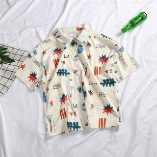 Elbow-sleeve Cartoon Shirt As Shown In Figure - One Size